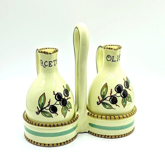 Sberna Deruta Italy Olive Oil & Vinegar Ceramic Serving Set - Picture 1 of 9
